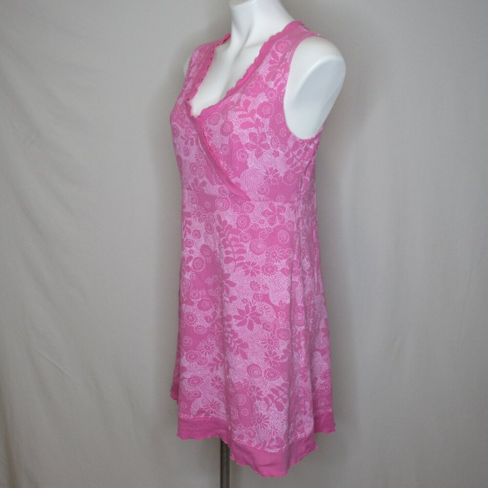 Fresh Produce Pink Floral Faux Wrap Sleeveless Cotton Dress Women's S Small - Picture 2 of 8